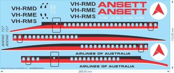 Boeing 727-100 Ansett Delta Livery - Water Decals