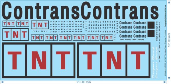 40' TNT ContainerTrans Shipping Container - 1/25 HO (1/87) N (1/160) - Water Decals - Waterslide, 1/25