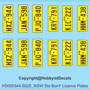 NSW Standard BonY Licence Plates (10-pair) - 1/25 1/160 - White Vinyl Decals - White Vinyl, 1/25