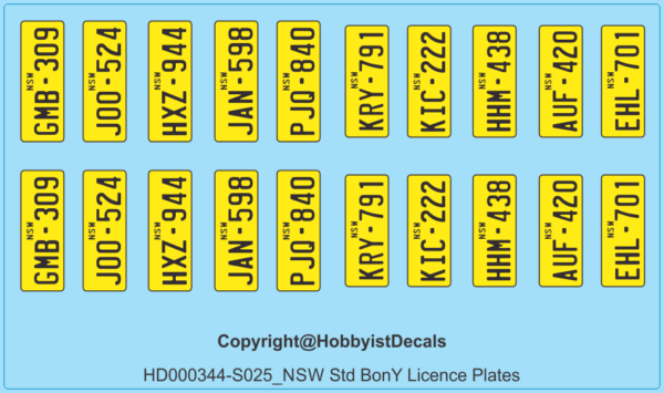 NSW Standard BonY Licence Plates (10-pair) - 1/25 1/160 - White Vinyl Decals - White Vinyl, 1/25