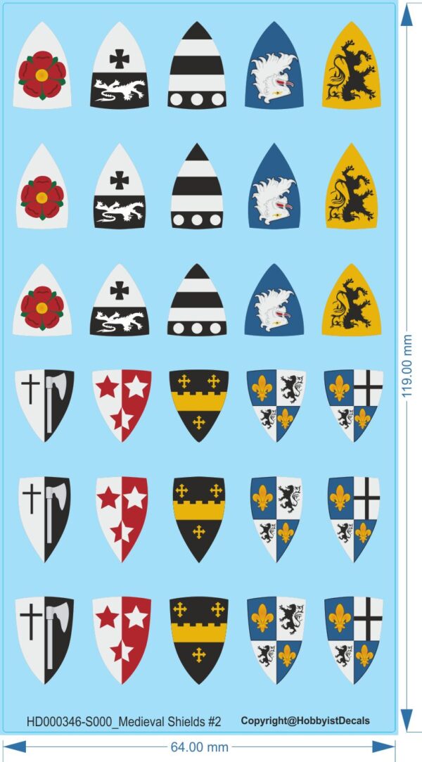 Medieval Shields #2 - 'Mittelaltr Schlacht von Crecy England' - Water Decals