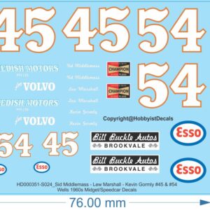 Middlemass Marshall Gormly 45 & 54 Wells - Midget/Speedcar Decals - 1/24 - Water Decals - Waterslide, 1/24