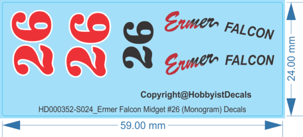 Ermer Falcon Midget #26 (Monogram) - 1/24 - Water Decal - Waterslide, 1/24