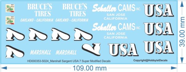 Marshall Sargent USA 7 Super Modified - 1/24 - Speedcar Decals - Waterslide, 1/24