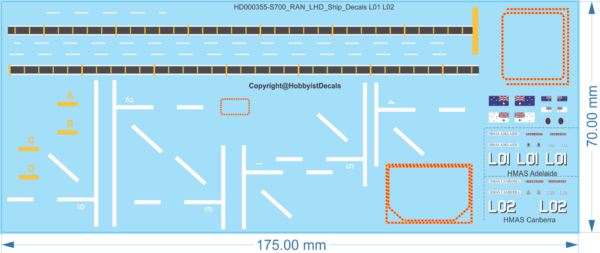 ADF RAN LHD HMAS Adelaide 'L01' & HMAS Canberra 'L02' - 1/700 - Water Decal - Waterslide, 1/700