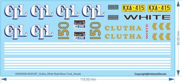 Clutha (CTL) White 'Road Boss' Truck Decal - 1/25 - Water Decal - Waterslide, 1/25