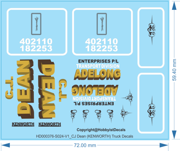 CJ Dean Truck Decals - 1/24 - Water Decals