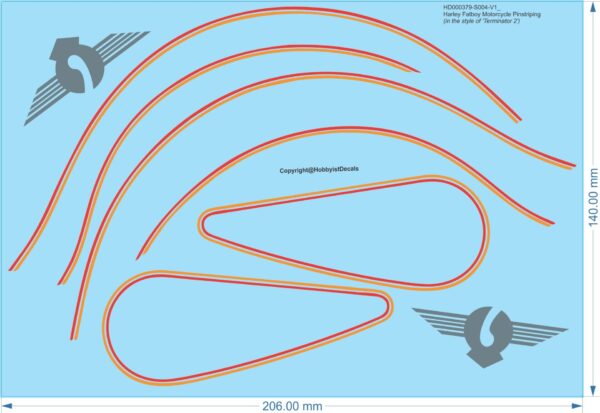 Harley Fatboy - Pinstriping - Terminator 2 Style - 1/4 1/6 1/10 1/12 1/18 - Water Decals