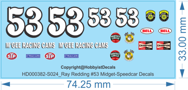 Ray Redding #53 Midget-Speedcar Decals - 1/24 1/32 - Water Decal - Waterslide, 1/32