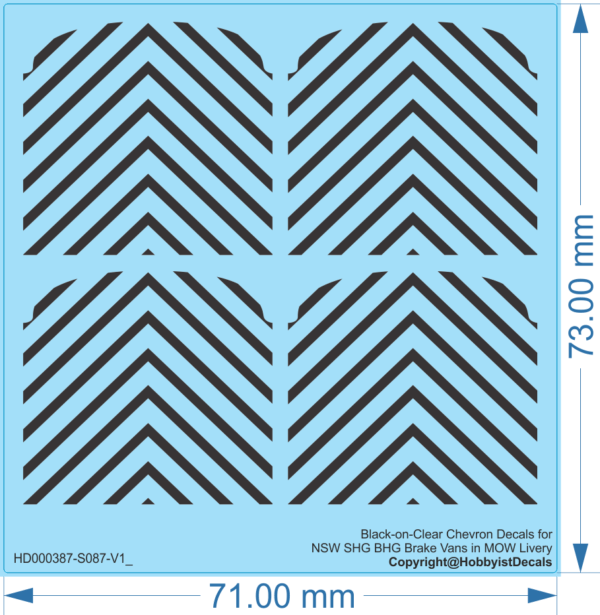 NSWR Chevron Decals - SHG BHG Brake Van - MOW Livery - Water Decals