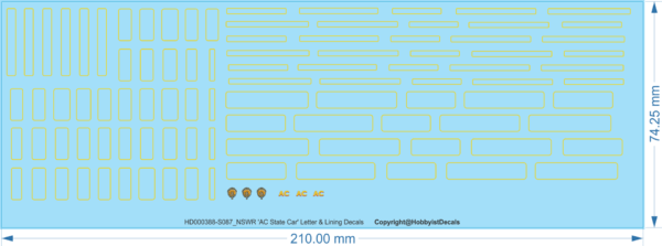 Authentic NSWR AC State Car Lettering & Lining Decals