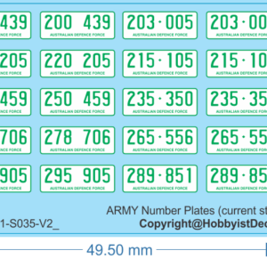 Australian Army Number Plates - 1/35 & 1/87 Scale Decals