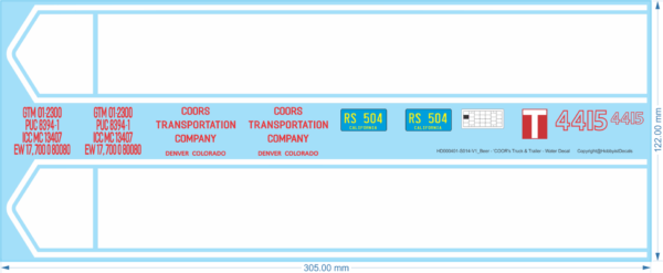 COORS Beer Truck & Trailer Decals (Multiple Scales!)