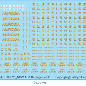 NSWR: Southern Aurora Carriages Decals - 1/43 HO (1/87) N (1/160) - Water Decal