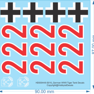 German WWII Tiger Tank Number Decals - 1/16 - Water Decal - Waterslide, 1/35