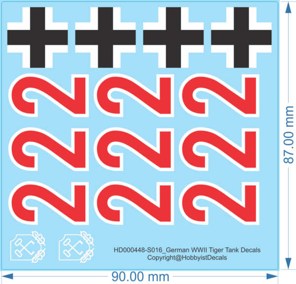 German WWII Tiger Tank Number Decals - 1/16 - Water Decal - Waterslide, 1/35