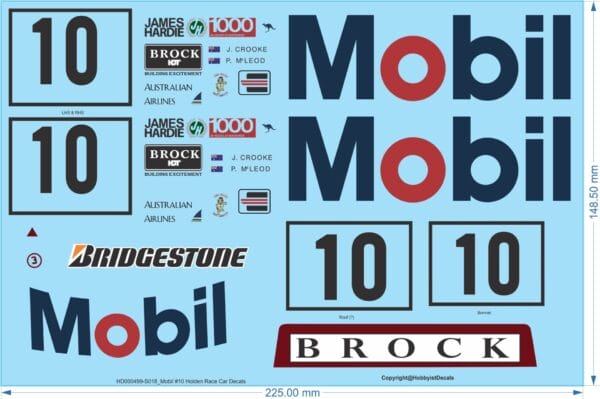 Mobil #10 Holden Race Car Decals