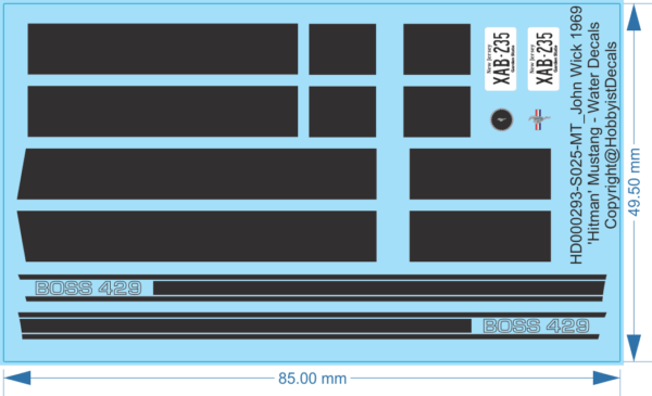 John Wick 1969 'Hitman' Mustang - 1/18 1/25 1/32 1/43 1/64 - Water Decals