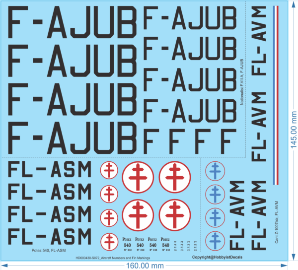 Aircraft Numbers and Fin Markings - 1/72 - Water Decal