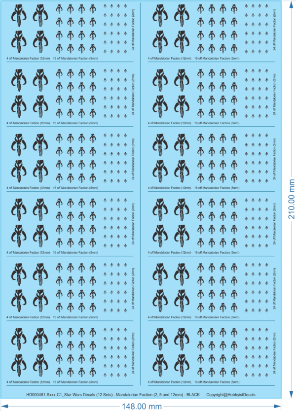 Star Wars Decals (16 Sets) - Mandalorian Faction (2, 5 and 12mm) - Sxxx - WD