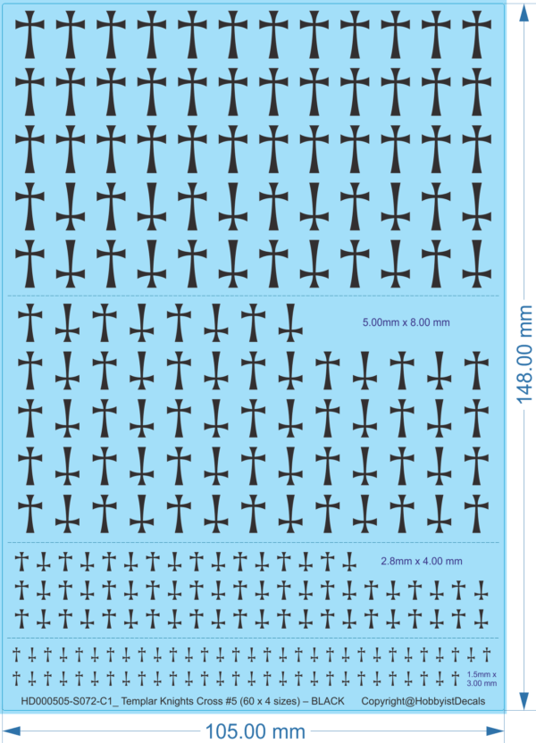 Templar Knights Cross #5 (60 x 4 sizes) – 1/72 - Water Decal