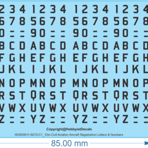 Civil Aviation Aircraft Registration 12inch Letters & Numbers -1/72 -Water Decal