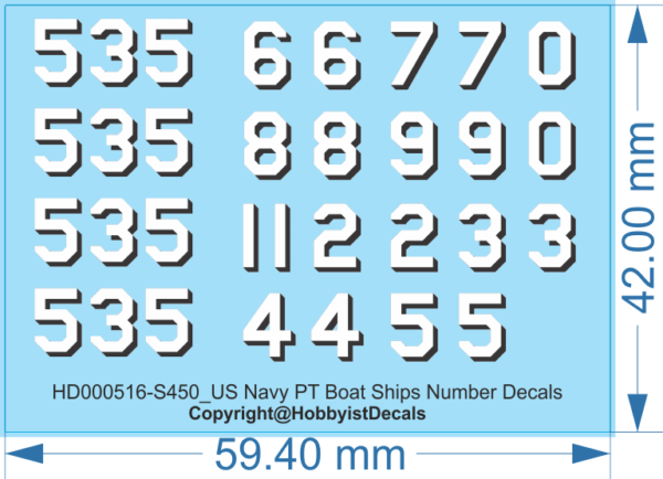 US Navy PT Boat Ships Number Ship Decals - 1/450 - Water Decal