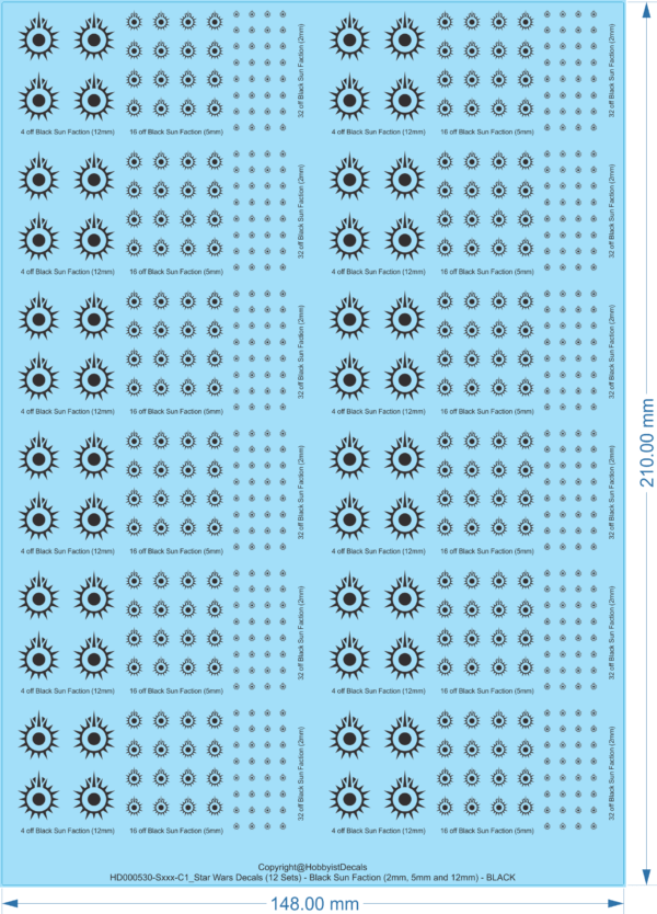 Star Wars Decals (16 Sets) - Black Sun Faction (2mm, 5mm and 12mm) - Sxxx - WD