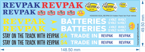 REVPAK EH Holden Panel Van Push Vehicle - 1/24 - Water Decal