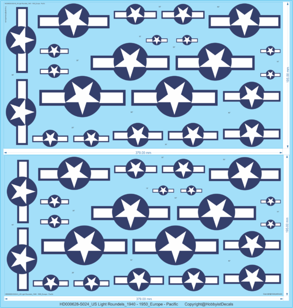 US Light Roundels_1940 - 1950_Europe - 1/24 1/32 1/48 1/72 1/144 - Water Decal