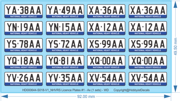 NHVRS Licence Plates - Multi Scale & Variation -Water & White Vinyl