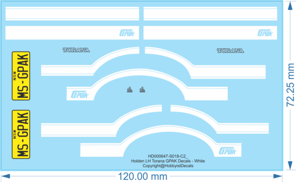 Holden LH Torana GPAK Decals - 1/18 1/24 - Water Decal