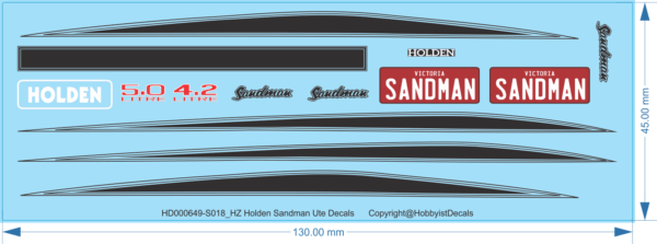 HZ Holden Sandman Ute Decals - 1/18 1/64 - Water Decal