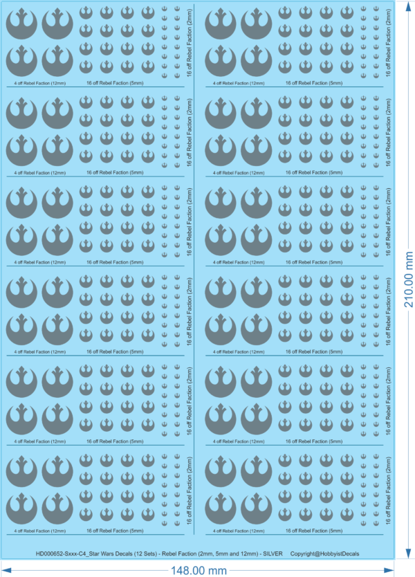 Star Wars Decals (16 Sets) - Rebel Faction (2mm, 5mm and 12mm) - Sxxx - WD