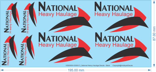 National Heavy Haulage Truck Logo Decals - Black - 1/50 - Water Decal