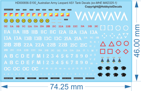 ADF Army Leopard AS1 Tank Decals - 1/16 1/35 1/72 1/100 - Water Decal