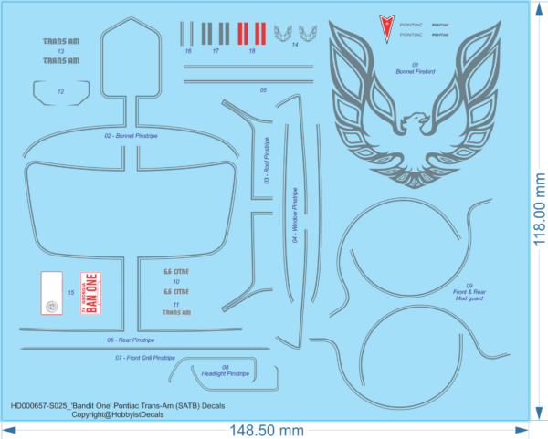 Bandit One Pontiac Trans-Am (SATB) Decals - 1/18 1/25 - Water Decal