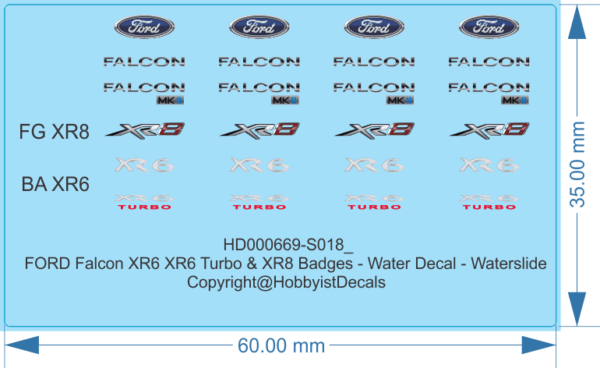 FORD Falcon XR6 Turbo & XR8 Badges - 1/18 - Water Decal