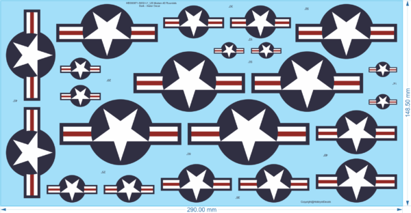 US Modern 'Roundels Light & Dark' - 1/24 1/32 1/48 1/72 1/144 - Water Decal