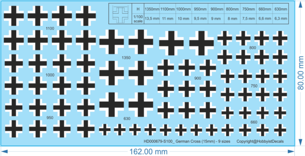 15mm German Cross - 9 sizes - 1/100 - Water Decal