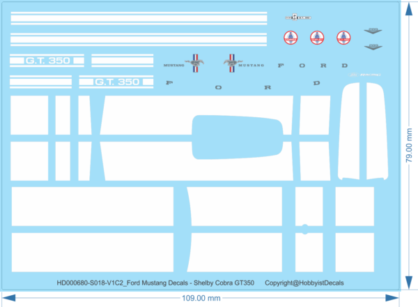 Ford Mustang Decals - Shelby Cobra GT350 & GT500 - 1/18 - Water Decal