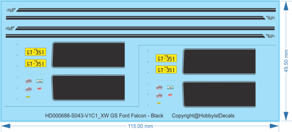 XW GT & GS Ford Falcon Decal - 1/18, 1/43 - Water Decal