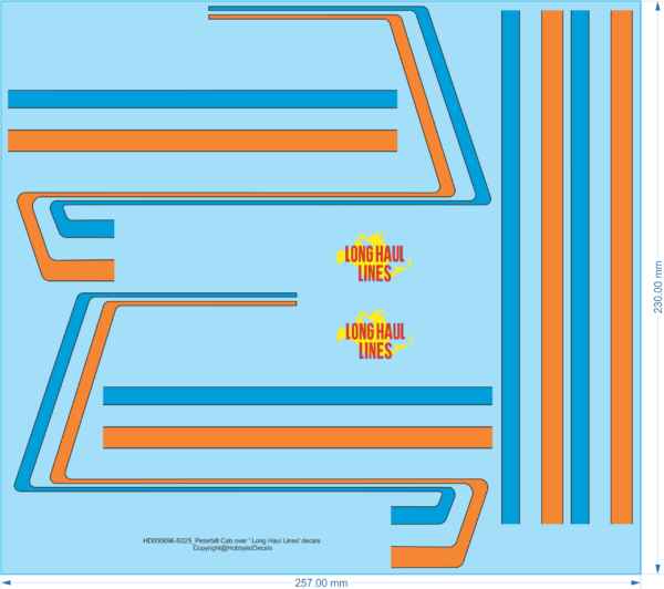 Peterbilt Cab over ' Long Haul Lines' decals - 1/25 - Water Decal