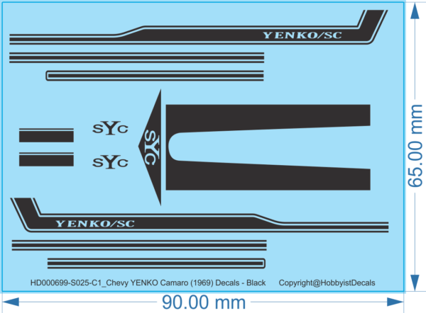 Chevy YENKO Camaro (1969) Decals - 1/18, 1/25, 1/43 - Water Decals