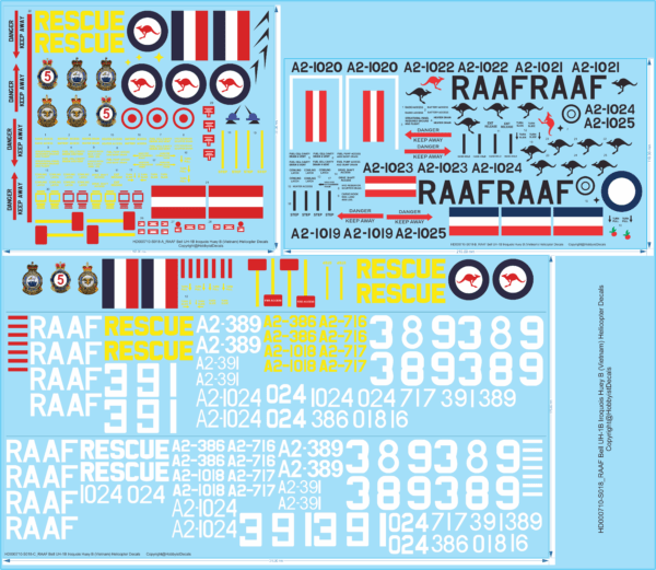 RAAF Bell UH-1B Iroquois Huey B (Vietnam) Helicopter - 1/18 1/32 1/35 1/24 - WD