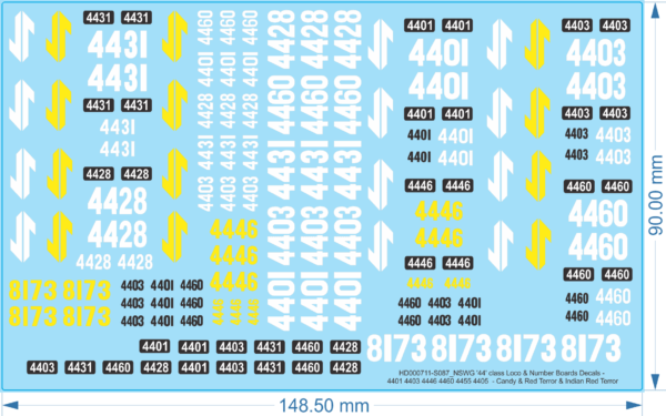 NSWG '44' class Loco & Number Bds-Candy & Red Terror & Indian Red Terror-1/87-WD