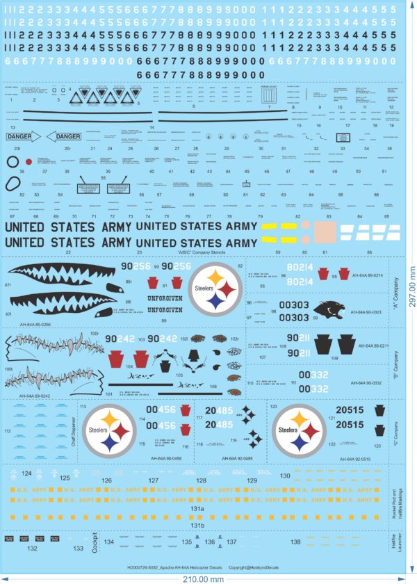 Apache AH-64A Helicopter Decals - 1/32 1/48 1/72 - Water Decal