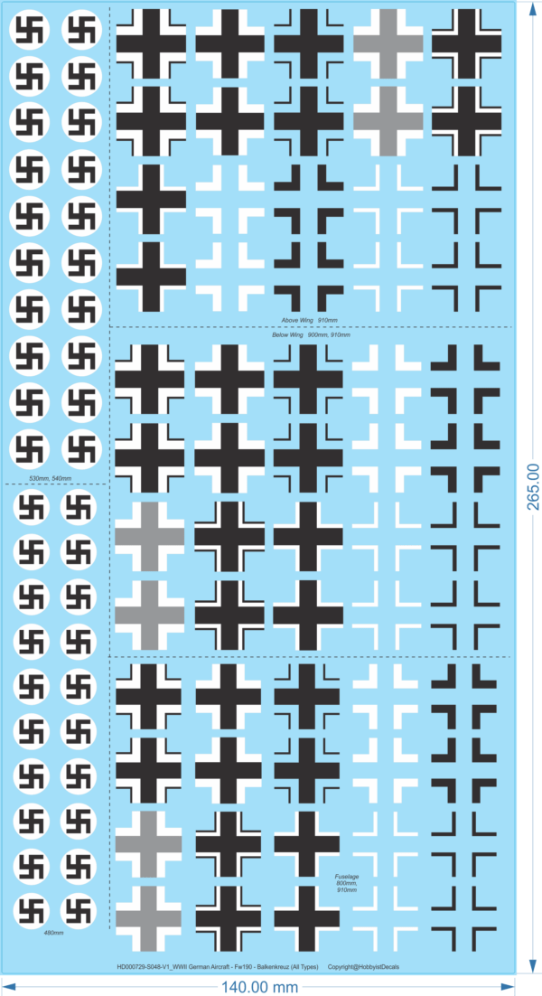 WWII German Aircraft Balkenkreuz (All Type) -1/48, 1/72, 1/144 - WD