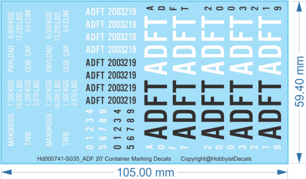 ADF 20' Container Marking Decals - 1/35 - Water Decal